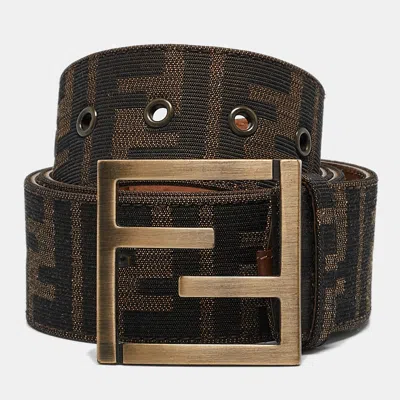 Pre-owned Fendi Brown Zucca Canvas Ff Logo Buckle Belt 90 Cm