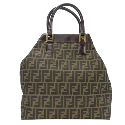 Pre-owned Fendi Brown Zucca Canvas Leather Tote Bag ()