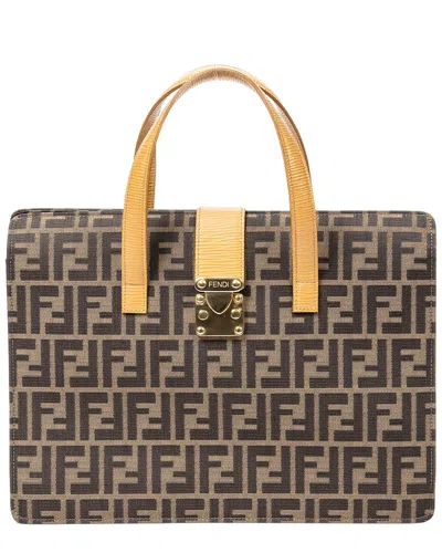 Pre-owned Fendi Brown Zucca Canvas Pushlock Business Bag (authentic Pre-loved)