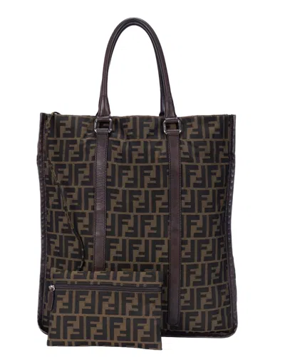 Pre-owned Fendi Brown Zucca Canvas Vertical Tote Bag (authentic Pre-loved)