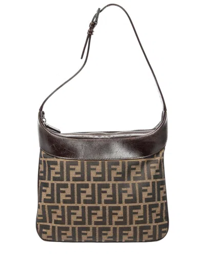 Fendi Brown Zucca Canvas Vintage Square Zip Hobo (authentic Pre-loved)