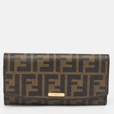 Pre-owned Fendi Brown Zucca Coated Canvas Flap Continental Wallet