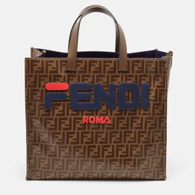 Pre-owned Fendi Brown Zucca Coated Canvas Large Mania Shopper Tote