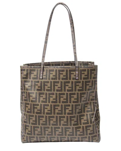 Fendi Brown Zucca Coated Canvas Vertical Open Tote (authentic Pre-loved) In Multi