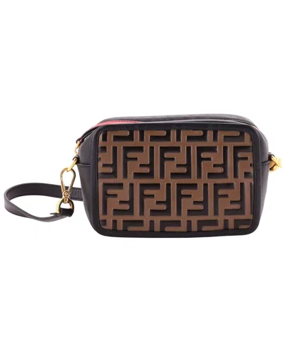 Pre-owned Fendi Brown Zucca Embossed Leather Camera Bag Small (authentic Pre-loved)