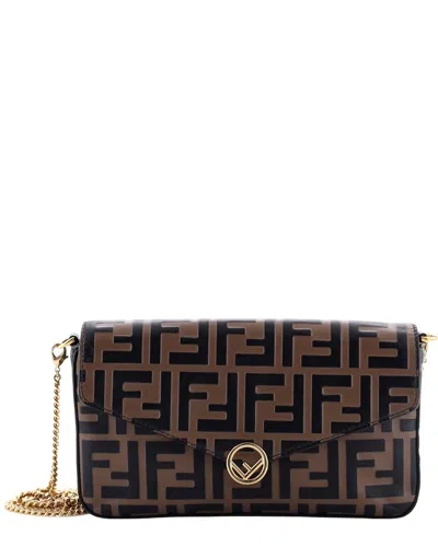 Pre-owned Fendi Brown Zucca Embossed Leather F Is Envelope Clutch On Chain (authentic  Pre-loved)