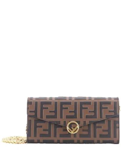 Pre-owned Fendi Brown Zucca Embossed Leather F Is  Continental Chain Wallet  (authentic Pre-loved)