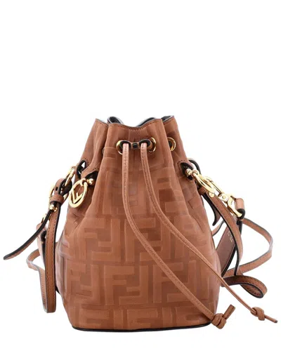 Pre-owned Fendi Brown Zucca Embossed Leather Mon Tresor Bucket Bag Mini (authentic Pre-  Loved)