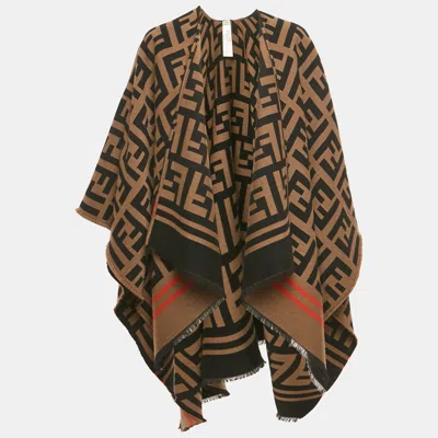 Pre-owned Fendi Brown Zucca Jacquard Wool Poncho One Size