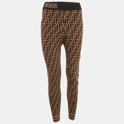 Pre-owned Fendi Brown Zucca Jersey Jogger Pants S In Sand