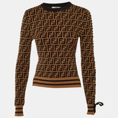 Pre-owned Fendi Brown Zucca Knit Sweater Xs