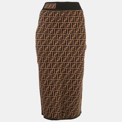 Pre-owned Fendi Brown Zucca Monogram Knit Midi Skirt M