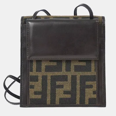 Pre-owned Fendi Brown Zucca Pattern Shoulder Wallet Bag In Black