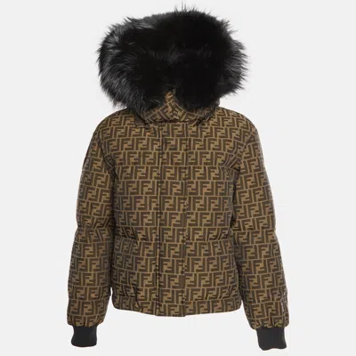 Pre-owned Fendi Brown Zucca Print Jacquard Puffer Jacket S