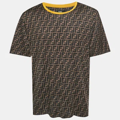 Pre-owned Fendi Brown Zucca Print Jersey Crewneck T-shirt Xl