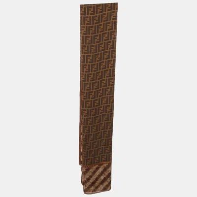 Pre-owned Fendi Brown Zucca Print Silk Scarf