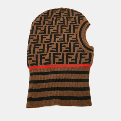 Pre-owned Fendi Brown Zucca Wool Knit Balaclava One Size