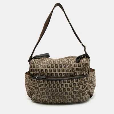 Pre-owned Fendi Brown Zucchino Canvas Changing Shoulder Bag