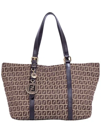 Fendi Brown Zucchino Canvas Large Charm Shopper (authentic Pre-loved)