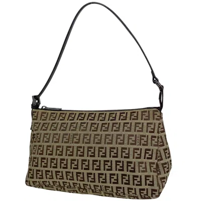 Pre-owned Fendi Brown Zucchino Canvas Leather Handbag Shoulder Bag ()