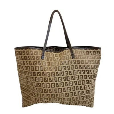 Pre-owned Fendi Brown Zucchino Canvas Leather Tote Bag ()
