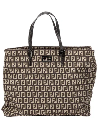 Fendi Brown Zucchino Canvas Small Square Shopping Tote (authentic Pre-loved)