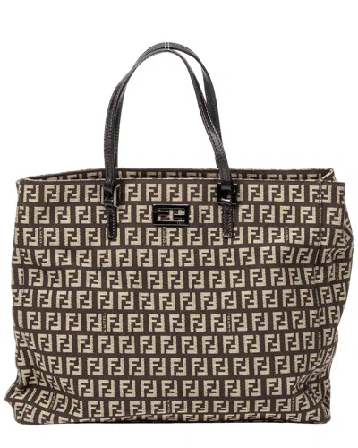 Pre-owned Fendi Brown Zucchino Canvas Small Square Shopping Tote (authentic Pre-loved)