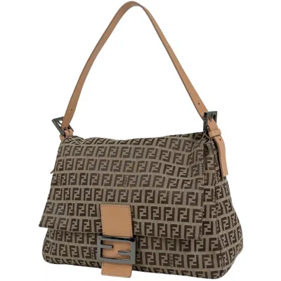 Pre-owned Fendi Brown Zucchino Leather Canvas Handbag Shoulder Bag ()