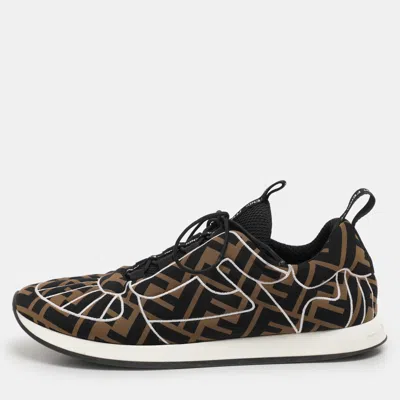 Pre-owned Fendi Brown/black Zucca Fabric Ffreedom Sneakers Size 37.5