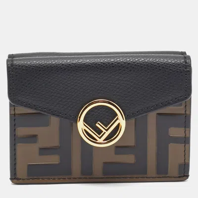 Pre-owned Fendi Brown/black Zucca Leather Trifold Wallet