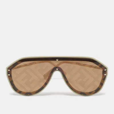 Pre-owned Fendi Brown/gold Tone Ffm0039/s Shield Sunglasses