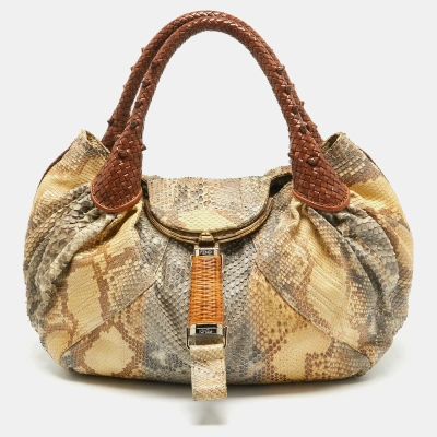 Pre-owned Fendi Brown/multicolor Python And Leather Spy Bag