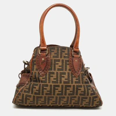 Pre-owned Fendi Brown/tobacco Zucca Canvas And Leather Small Chef De Jour Bag