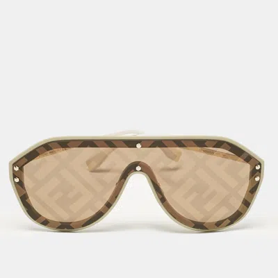 Pre-owned Fendi Brown/white Zucca Ff M0039/s Fabulous Shield Sunglasses