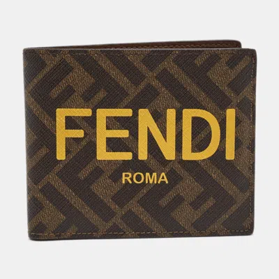 Pre-owned Fendi Brown/yellow Zucca Coated Canvas Bifold Wallet