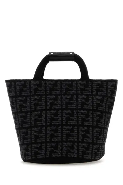 Fendi Borsa Shopping In Cashmere Ricamato Uomo In Black