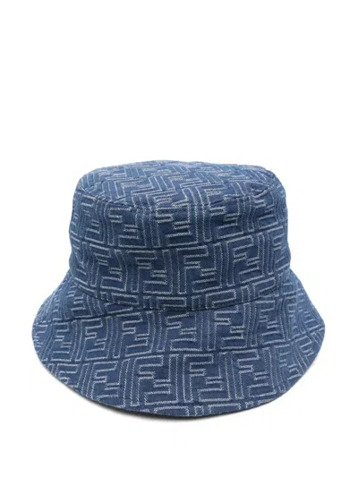 Fendi Bucket Hat In Blue Ff Denim