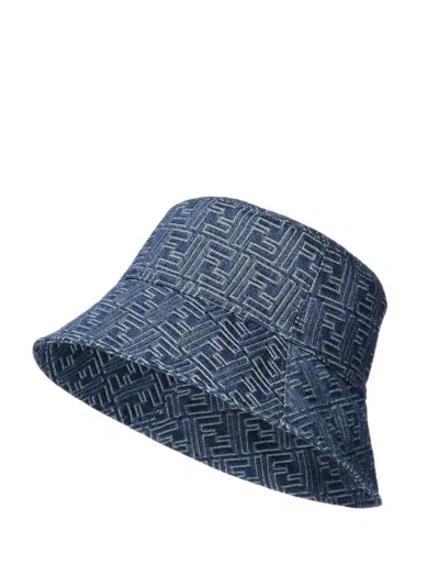 Fendi Bucket Hat In Ff Jacquard Denim Fabric In Blue