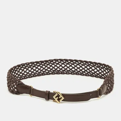 Pre-owned Fendi Buckle Belt Dark Brown Woven Leather