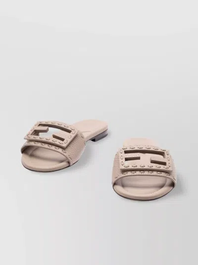Fendi Buckle Embellished Leather Sandals In Brown