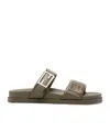 Fendi Buckle Embossed-ff Sandals In Green