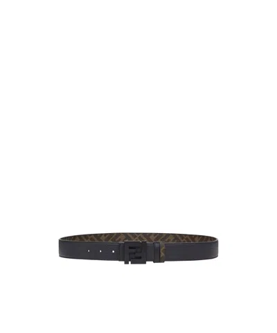 Fendi Buckle Ff-logo Print Belt In Black