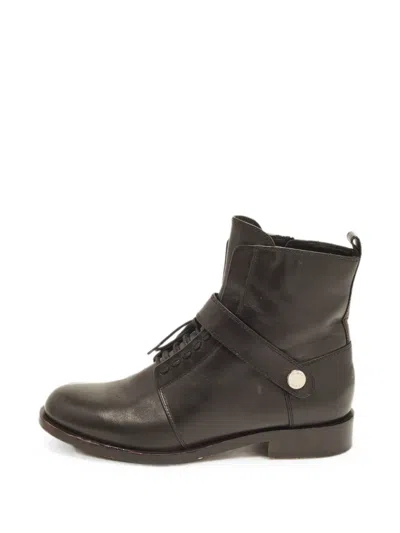 Pre-owned Fendi Buckled Lace-up Combat Boots In Black