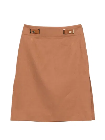Fendi Buckle-detail Midi Skirt In Brown