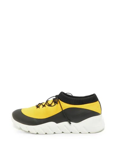 Pre-owned Fendi Bugs Knit Sneakers In Yellow