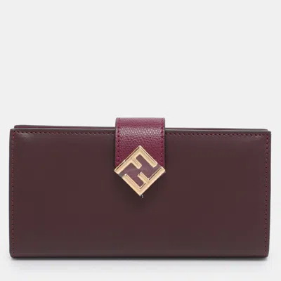 Pre-owned Fendi Burgundy Leather Ff Diamond Continental Wallet