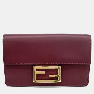 Pre-owned Fendi Burgundy Leather Flat Baguette Bag