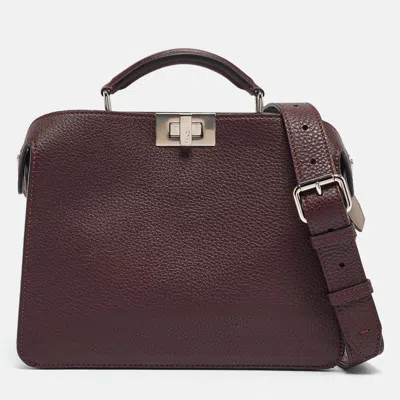 Pre-owned Fendi Burgundy Leather Mini Peekaboo Iseeu Top Handle Bag