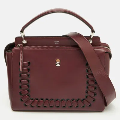Pre-owned Fendi Burgundy Leather Whipstitch Dotcom Top Handle Bag