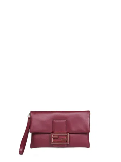 FENDI BURGUNDY MAMMA BAGUETTE POUCH CLUTCH